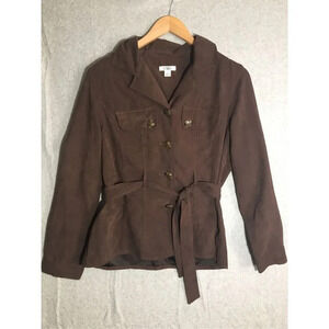 Womens Cato Coat Pea Coat Tie Front Chocolate Brown Neutral Suede Feel Winter
